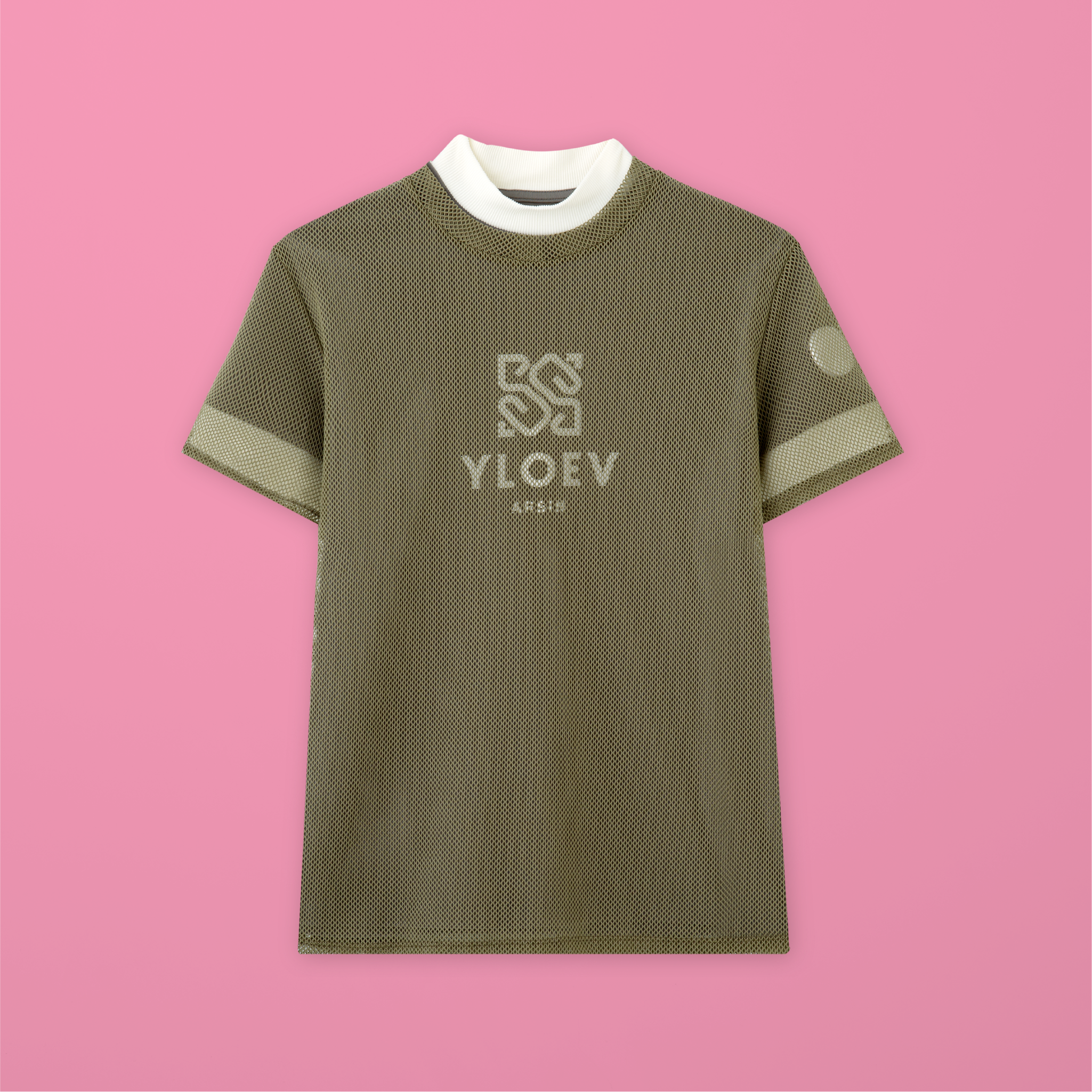 YLOEV レイヤードセット（モックネック＋メッシュ）： Olive Dust（オリーブダスト）（レディース）