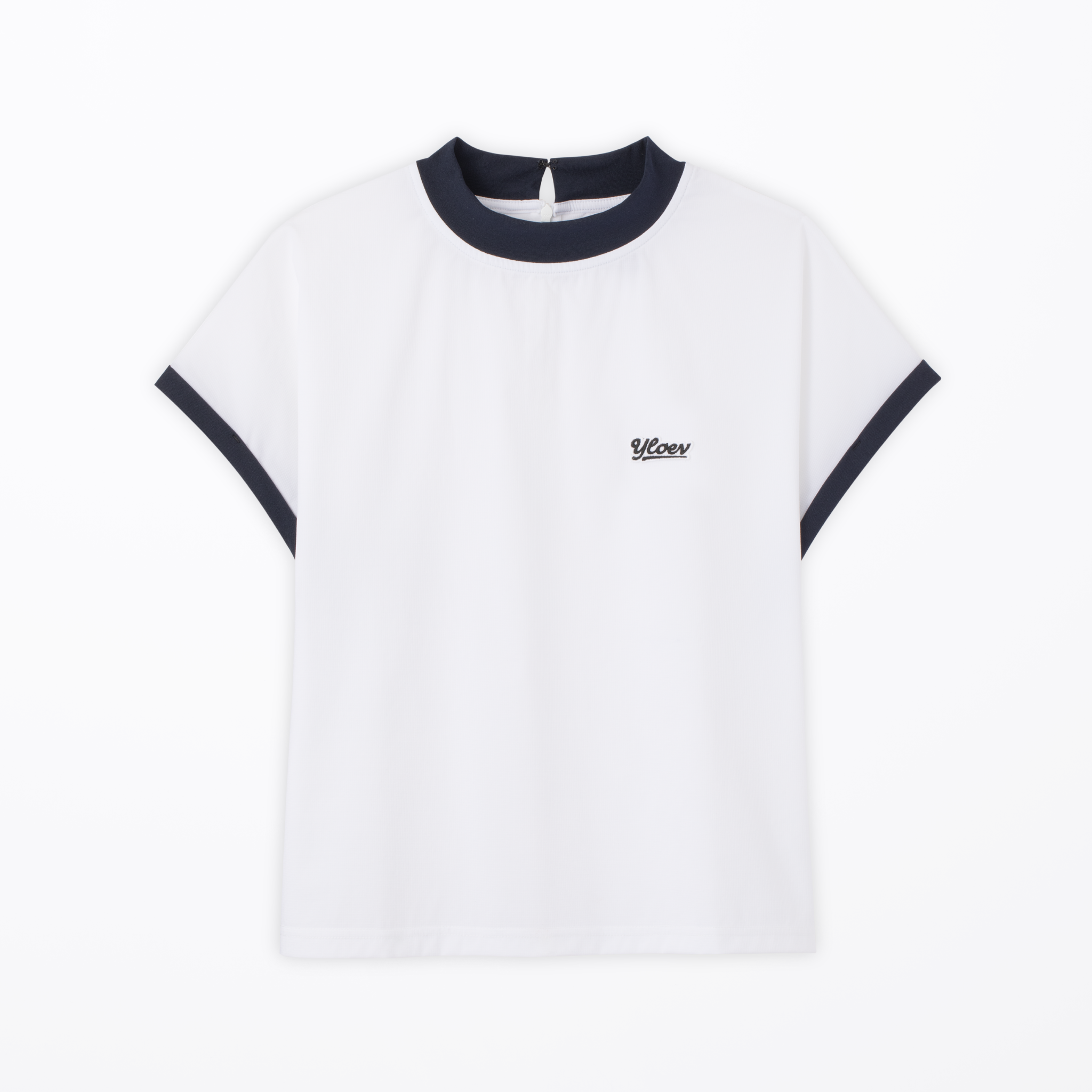 YLOEV シグネチャーモックネック（レディース）： Cloud White / Navy Outline（ネイビーアウトライン）